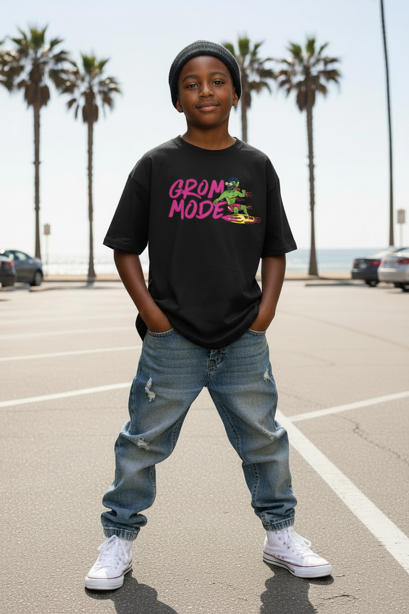 Grom Mode Chug Kids Cotton T-Shirt — kids surf skate graphic tee | Tubular