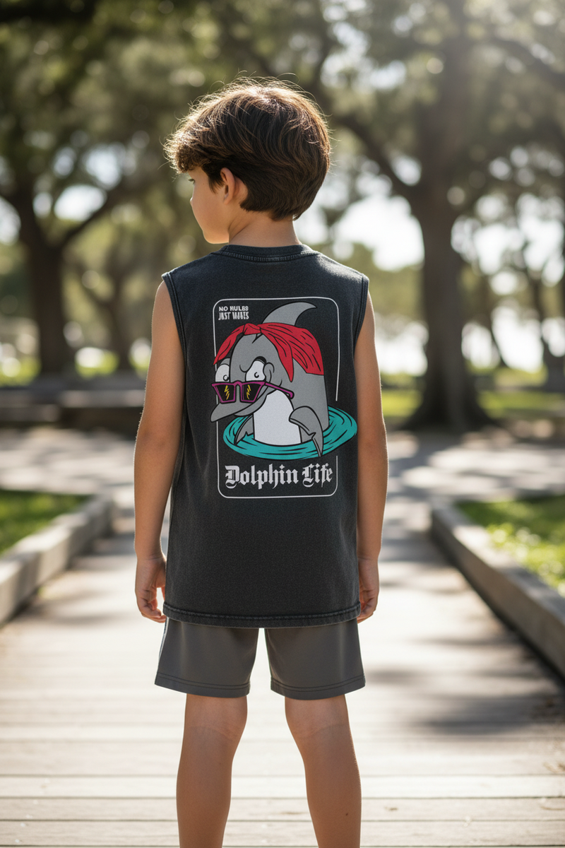 Dolphin Life Snow Washed Kids Tank Top — kids beach surf tank | Tubular
