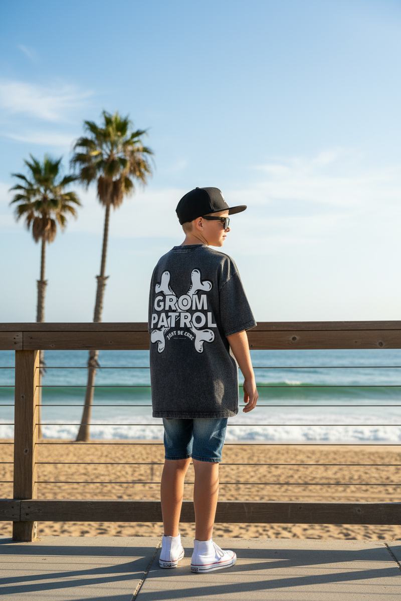 Grom Patrol Snow Washed Kids T-Shirt — kids surf skate graphic tee | Tubular