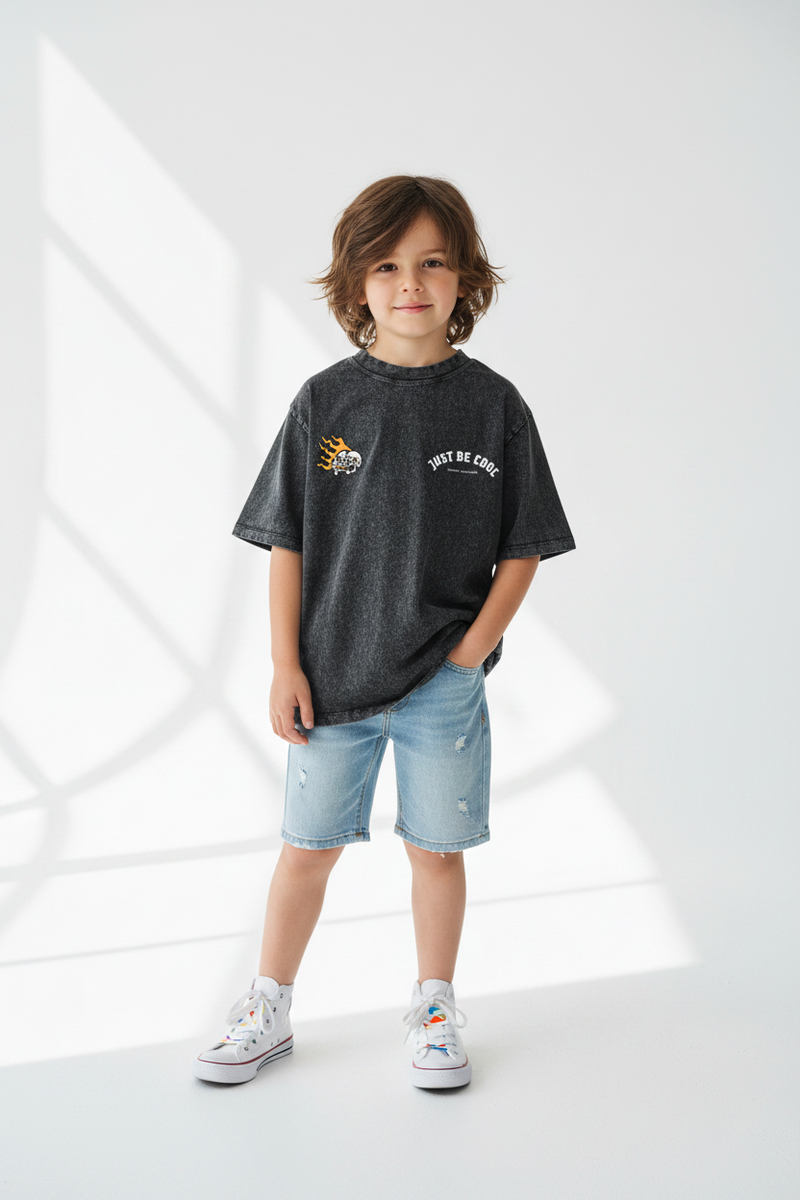 Just Be Cool Snow Washed Kids T-Shirt — kids surf skate graphic tee | Tubular