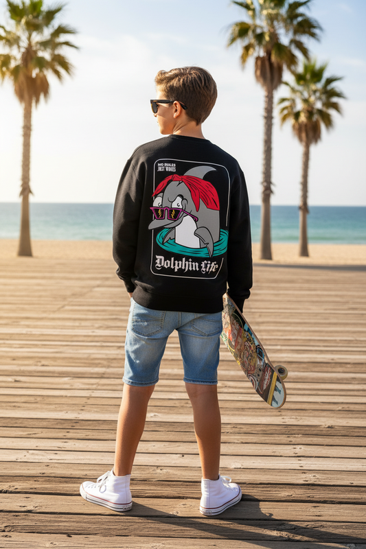 'The Dolphin Life' Fleece Kids' Crewneck Sweatshirt ODMPOD