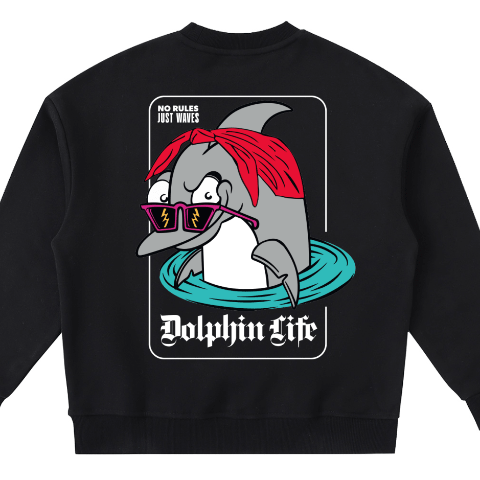 The Dolphin Life — Kids' Cozy Crewneck Sweatshirt