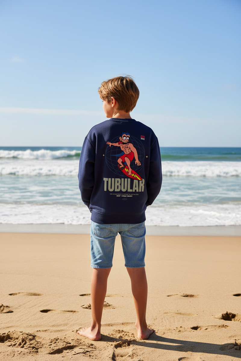 Flea's World Dark Kids Fleece Crewneck Sweatshirt — kids surf skate crewneck | Tubular