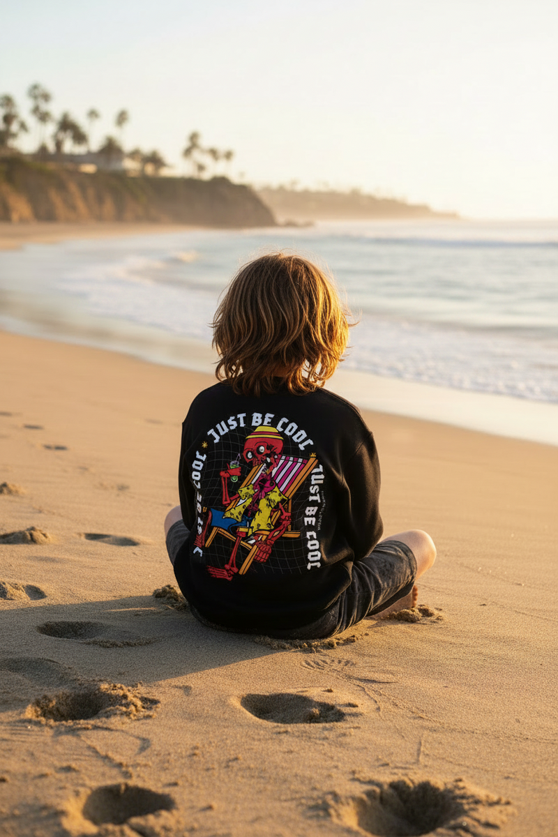 Skeleton Dude Kids Fleece Crewneck Sweatshirt — kids surf skate crewneck | Tubular