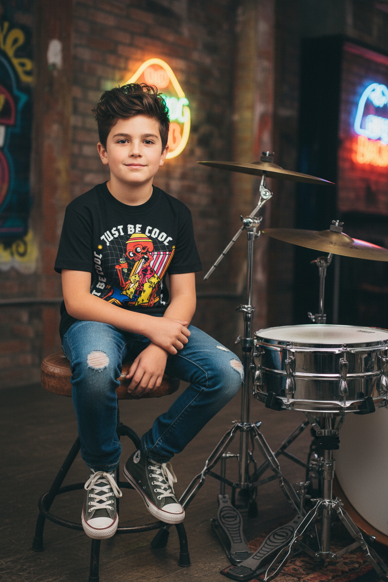 Cool Skeleton Kids Cotton T-Shirt — kids surf skate graphic tee | Tubular
